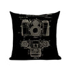 Retro Black Camera Blueprint Pillow Covers